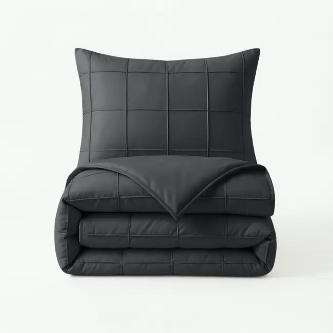 Microvezel dekbedovertrek Check Pintuck - zwart