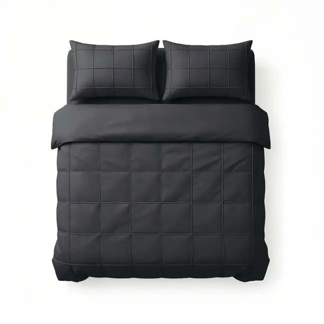 Microvezel dekbedovertrek Check Pintuck - zwart