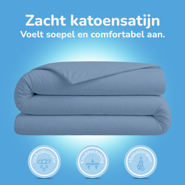 Katoensatijn dekbedovertrek uni - ijsblauw