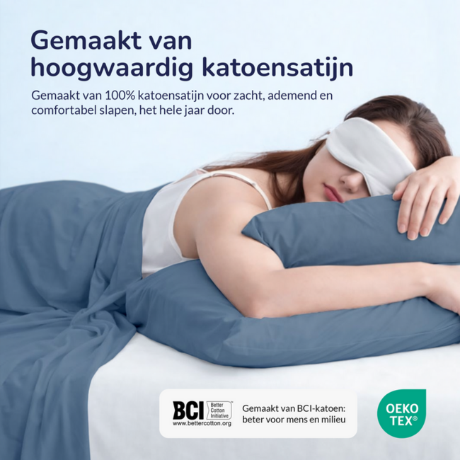 Katoensatijn dekbedovertrek uni - ijsblauw