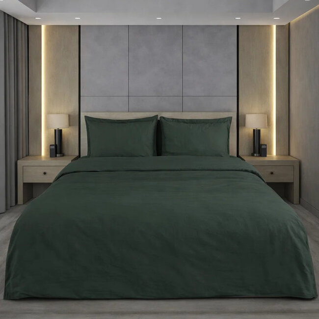 Katoensatijn dekbedovertrek uni - groen