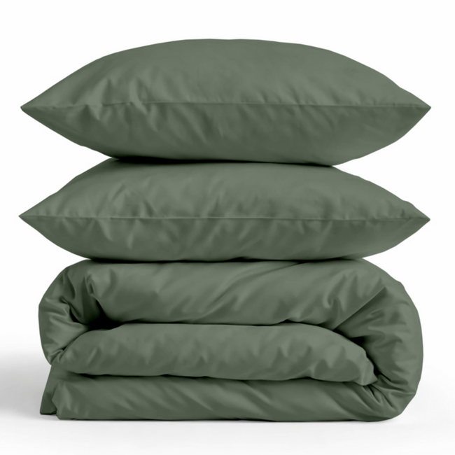 Katoensatijn dekbedovertrek uni - groen