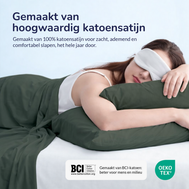 Katoensatijn dekbedovertrek uni - groen