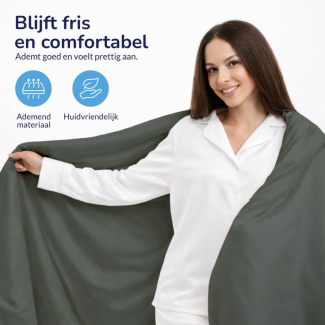 Katoensatijn dekbedovertrek uni - groen