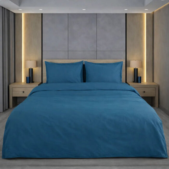 Katoensatijn dekbedovertrek uni - blauw