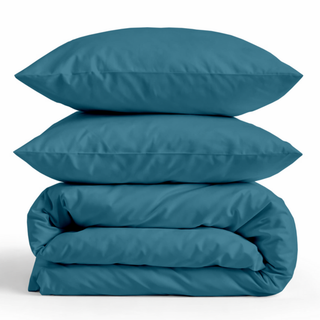 Katoensatijn dekbedovertrek uni - blauw