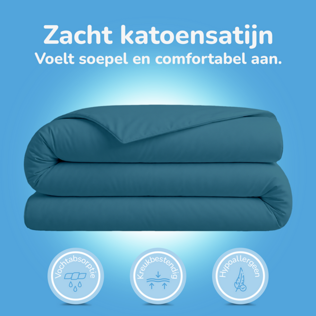 Katoensatijn dekbedovertrek uni - blauw