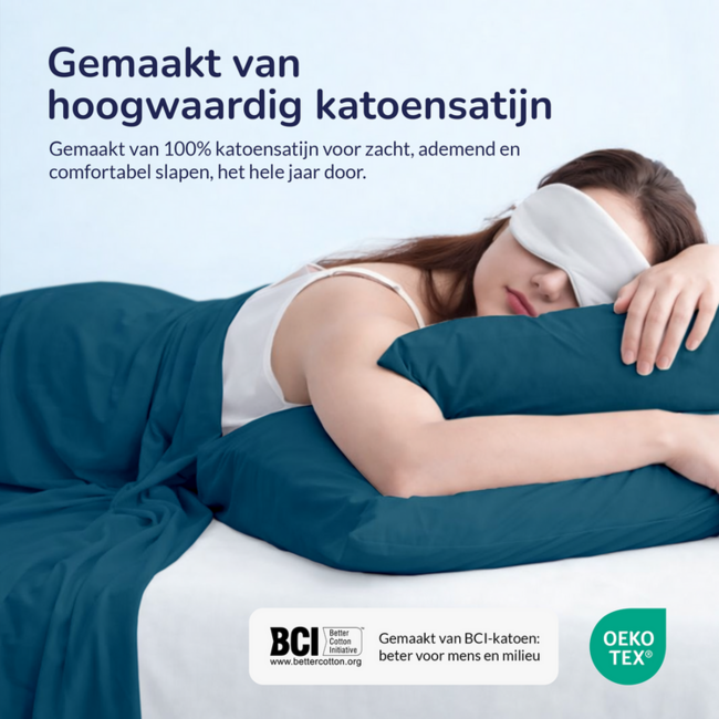 Katoensatijn dekbedovertrek uni - blauw