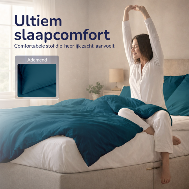 Katoensatijn dekbedovertrek uni - blauw