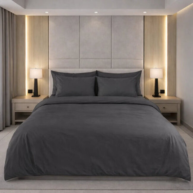 Katoensatijn dekbedovertrek uni - antraciet