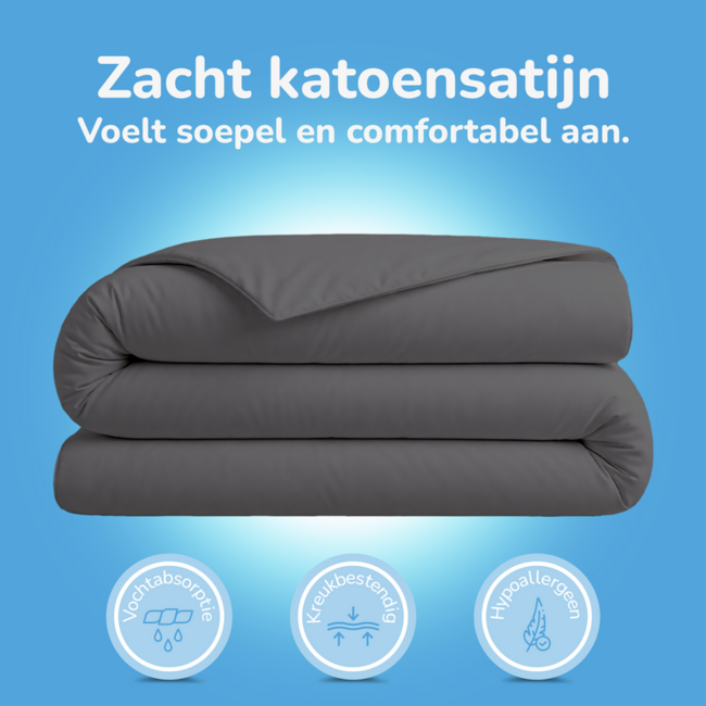 Katoensatijn dekbedovertrek uni - antraciet