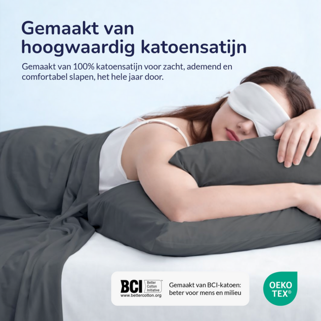 Katoensatijn dekbedovertrek uni - antraciet