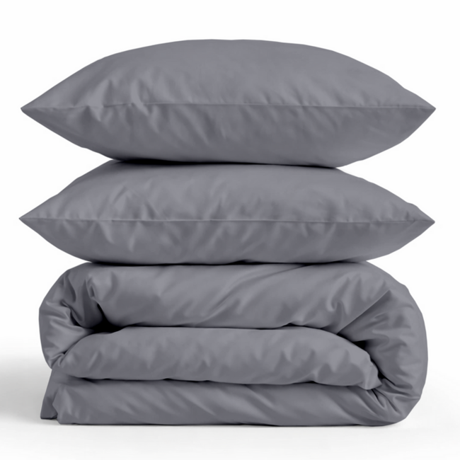 Katoensatijn dekbedovertrek uni - grijs