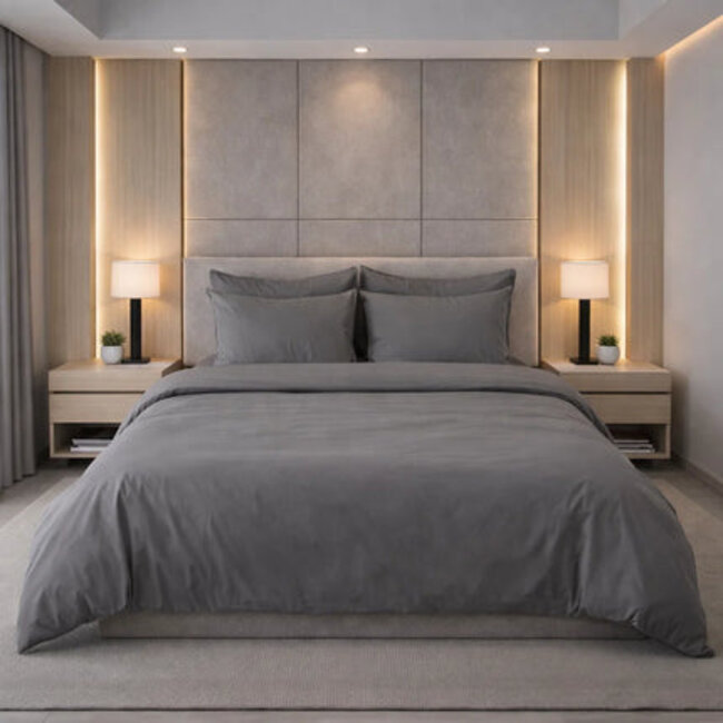 Katoensatijn dekbedovertrek uni - grijs