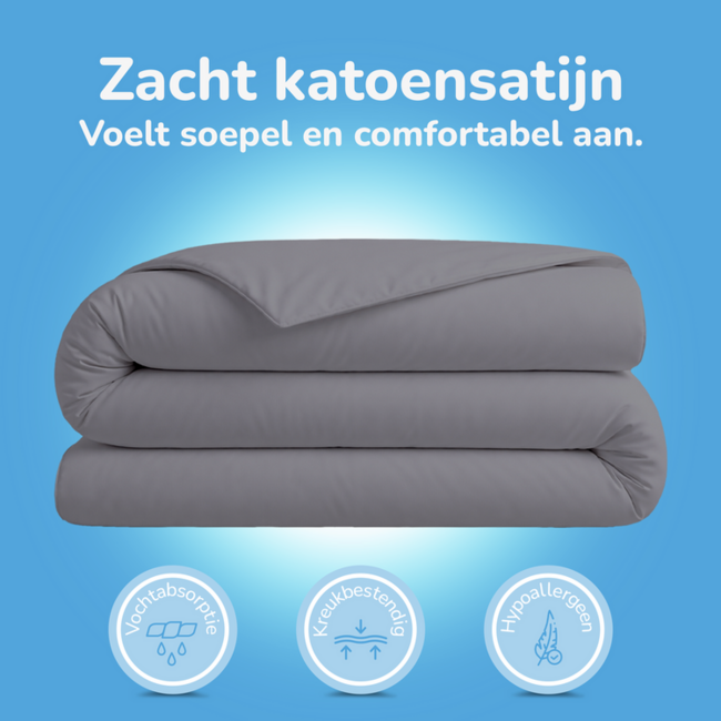 Katoensatijn dekbedovertrek uni - grijs