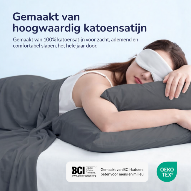 Katoensatijn dekbedovertrek uni - grijs