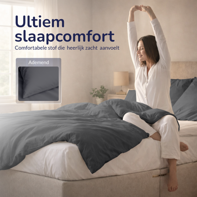 Katoensatijn dekbedovertrek uni - grijs