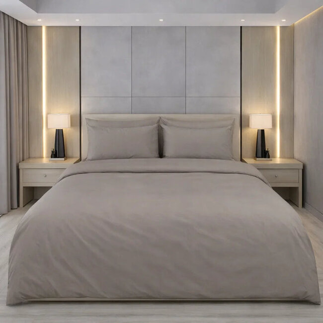 Katoensatijn dekbedovertrek uni - warm stone