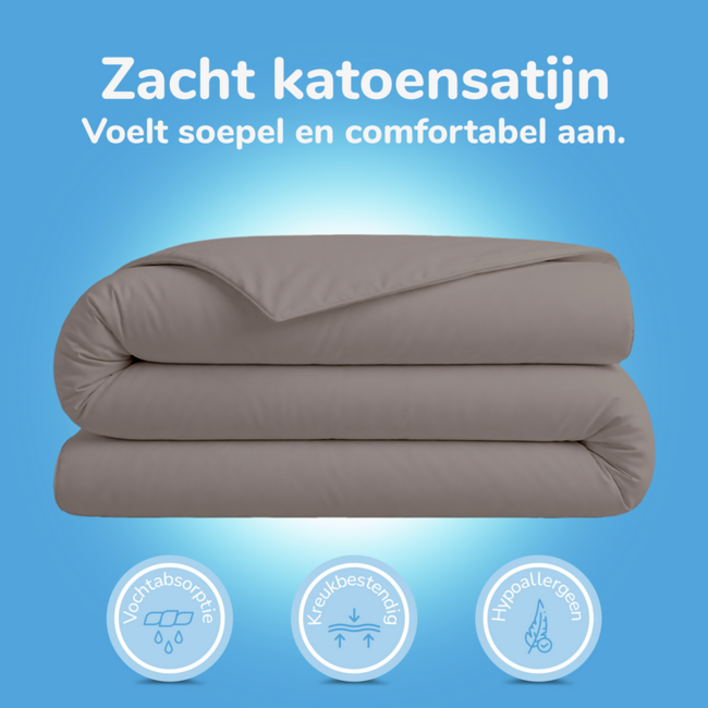 Katoensatijn dekbedovertrek uni - warm stone