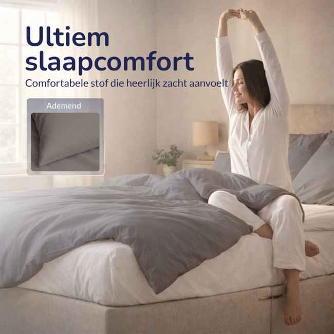 Katoensatijn dekbedovertrek uni - warm stone