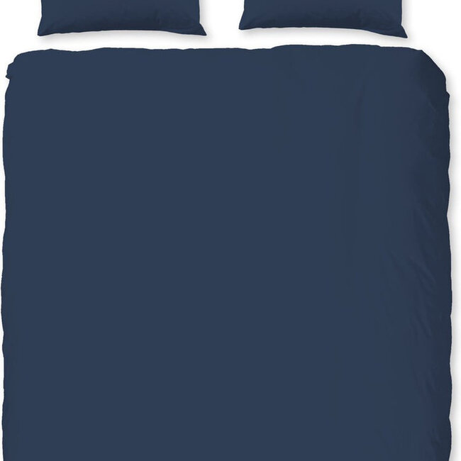 Katoensatijn dekbedovertrek uni - donkerblauw