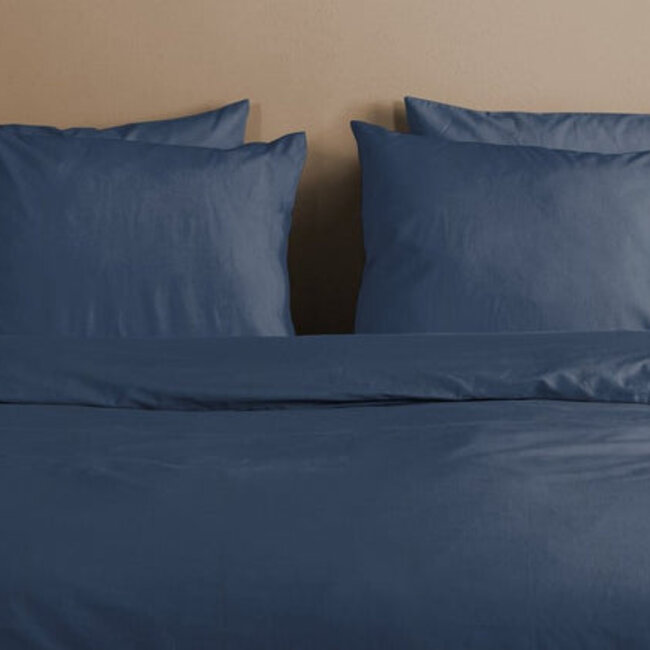 Katoensatijn dekbedovertrek uni - donkerblauw