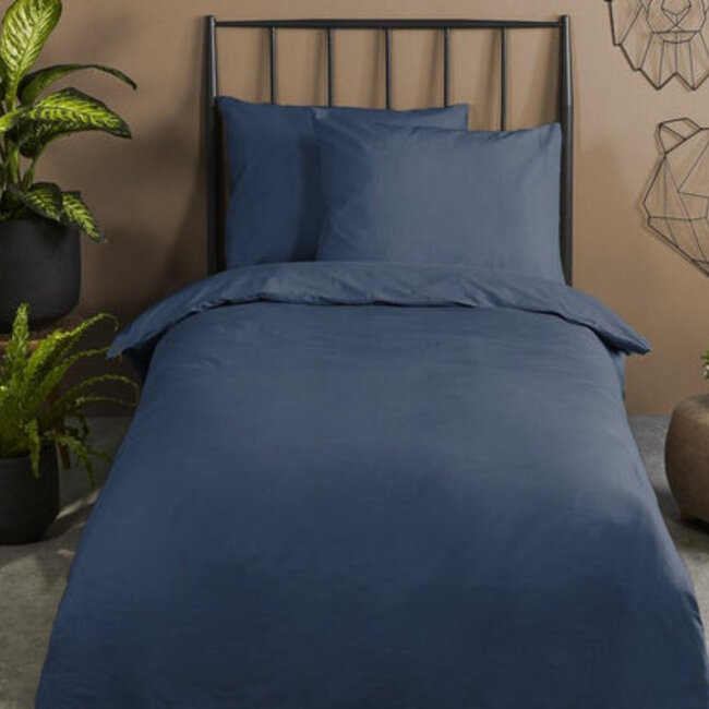 Katoensatijn dekbedovertrek uni - donkerblauw