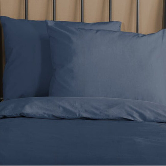 Katoensatijn dekbedovertrek uni - donkerblauw