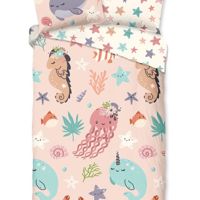 Kinderdekbedovertrek Loua - roze - katoen - eenpersoons - 140x220 + 60x70 cm