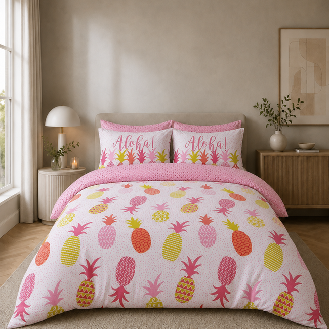 Polykatoen  dekbedovertrek Ananas - Lits-jumeaux (230x220 + 2st 50x75cm)