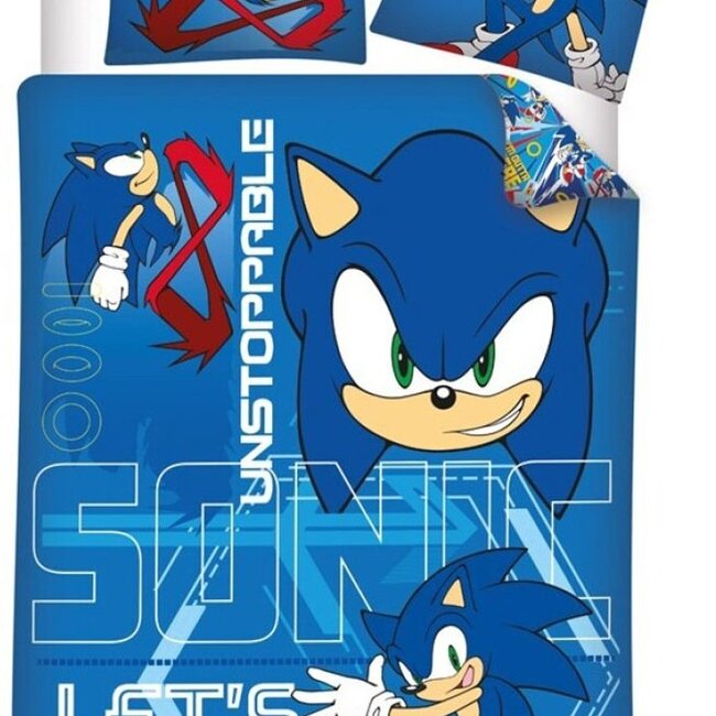 Polykatoen kinderdekbedovertrek Sonic - Let's Go Unstoppable - eenpersoons (140x200 + 65x65 cm)