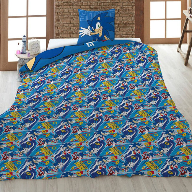 Polykatoen kinderdekbedovertrek Sonic - Let's Go Unstoppable - eenpersoons (140x200 + 65x65 cm)