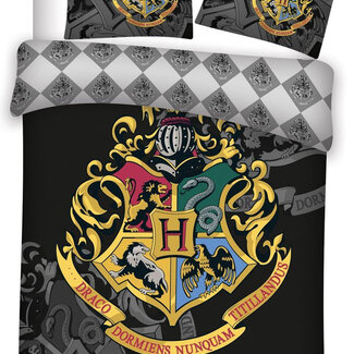 Harry Potter Kinderdekbedovertrek Harry Potter - Hogwarts wapen - zwart - microvezel - eenpersoons (140x200 + 65x65 cm)