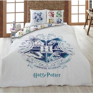 Harry Potter Kinderdekbedovertrek Harry Potter - Hogwarts wapen - wit - microvezel - eenpersoons (140x200 + 65x65 cm)