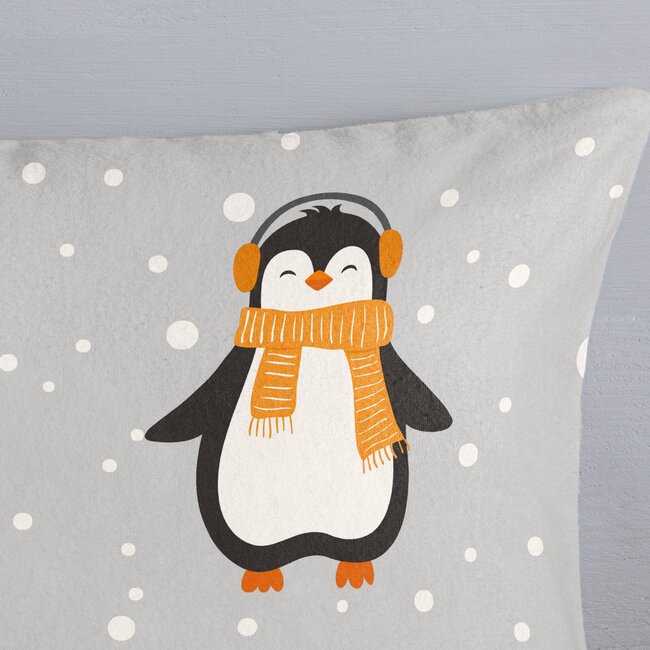 Kinder dekbedovertrek Liam pinguïn - flanel - 140x220 + 60x70 cm