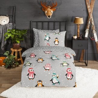Good Morning Kinder dekbedovertrek Liam pinguïn - flanel - 140x220 + 60x70 cm