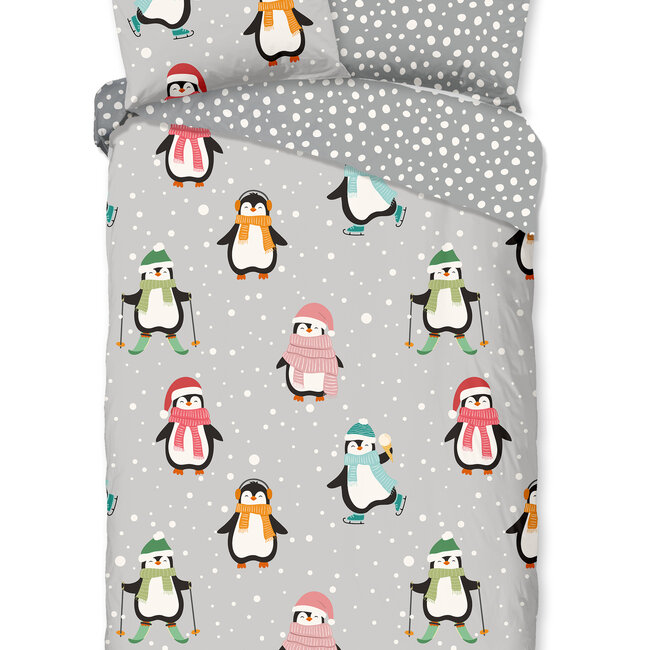 Kinder dekbedovertrek Liam pinguïn - flanel - 140x220 + 60x70 cm