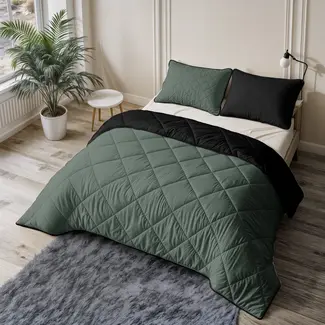 Sleeptime Lazy dekbed zonder overtrek inclusief kussensloop - groen/zwart