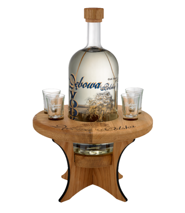 gat Wierook Grappig Debowa Bijzettafeltje Met 4 Glazen Met Vodka 0,70 ltr 40% - Whiskysite.nl  World of Fine Spirits