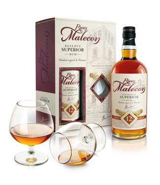 Malecon Malecon 12 Years Old Reserva Superior Giftpack Met Glazen 0,70 ltr 40%