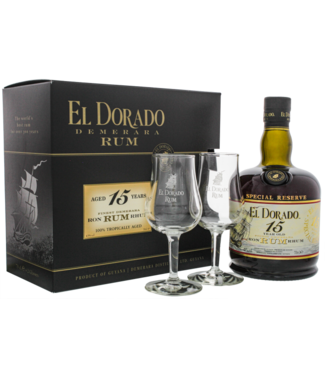 El Dorado El Dorado Rum 15 Years Old + 2 Glazen 0,70 ltr 43%