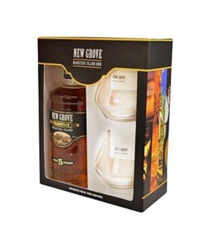 Rum New Grove 5 Years Old Giftbox Met 2 Glazen 0,70 ltr 40%