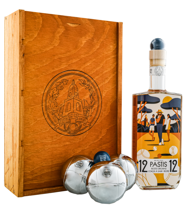 12/12 Pastis de Saint Tropez Set Petanque Wooden Box 0,70 ltr 45%