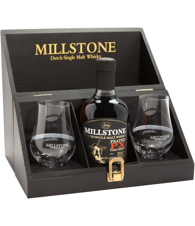 Wiskundige Concurreren wetgeving Millstone Single Malt Peated PX Met 2 Glazen in Kist 0,35 ltr 46% -  Whiskysite.nl World of Fine Spirits