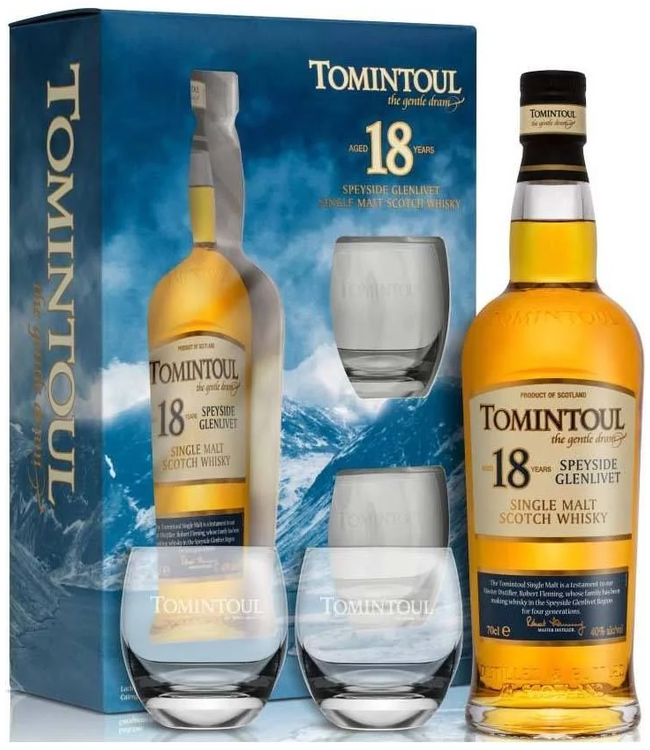 Tomintoul 18 Years Old Giftpack Met Glazen 0,70 ltr 40%