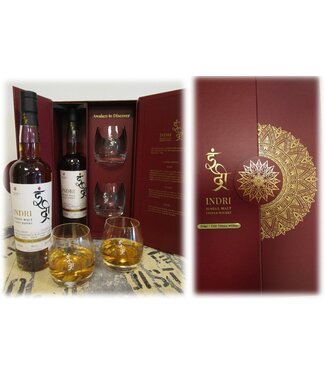 Indri Trini Indri Trini The Three Wood Giftpack Met 2 Glazen 0,70 ltr 46%