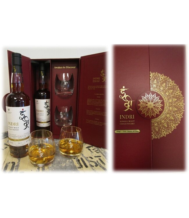 Indri Trini The Three Wood Giftpack Met 2 Glazen 0,70 ltr 46%