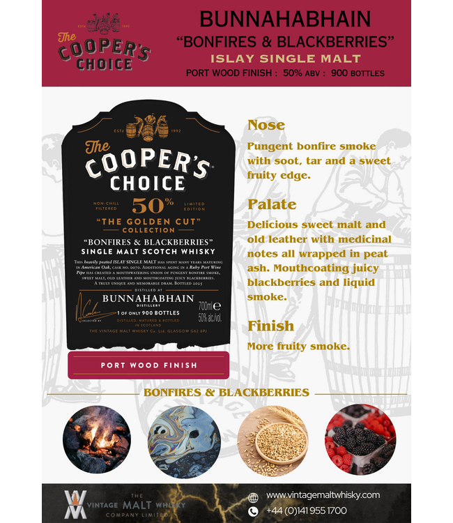 Bunnahabhain Bonfires & Blackberries Cooper's Choice Golden Cut 0,70 ltr 50%