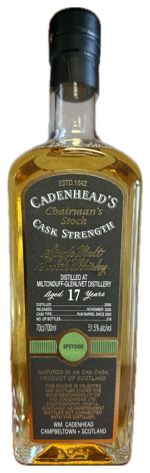 Miltonduff 17 Years Old 2008 Cadenhead Chairman's Stock 0,70 ltr 51,5%