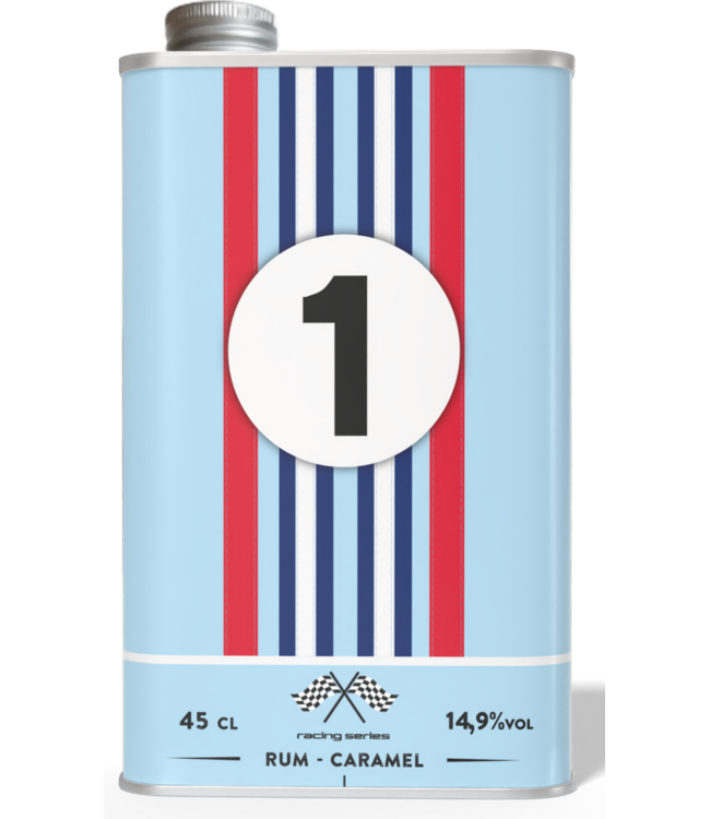 Blikje Retro Blauw Rood Nr. 1 Rum Caramel Likeur 0,45 ltr 14,9%